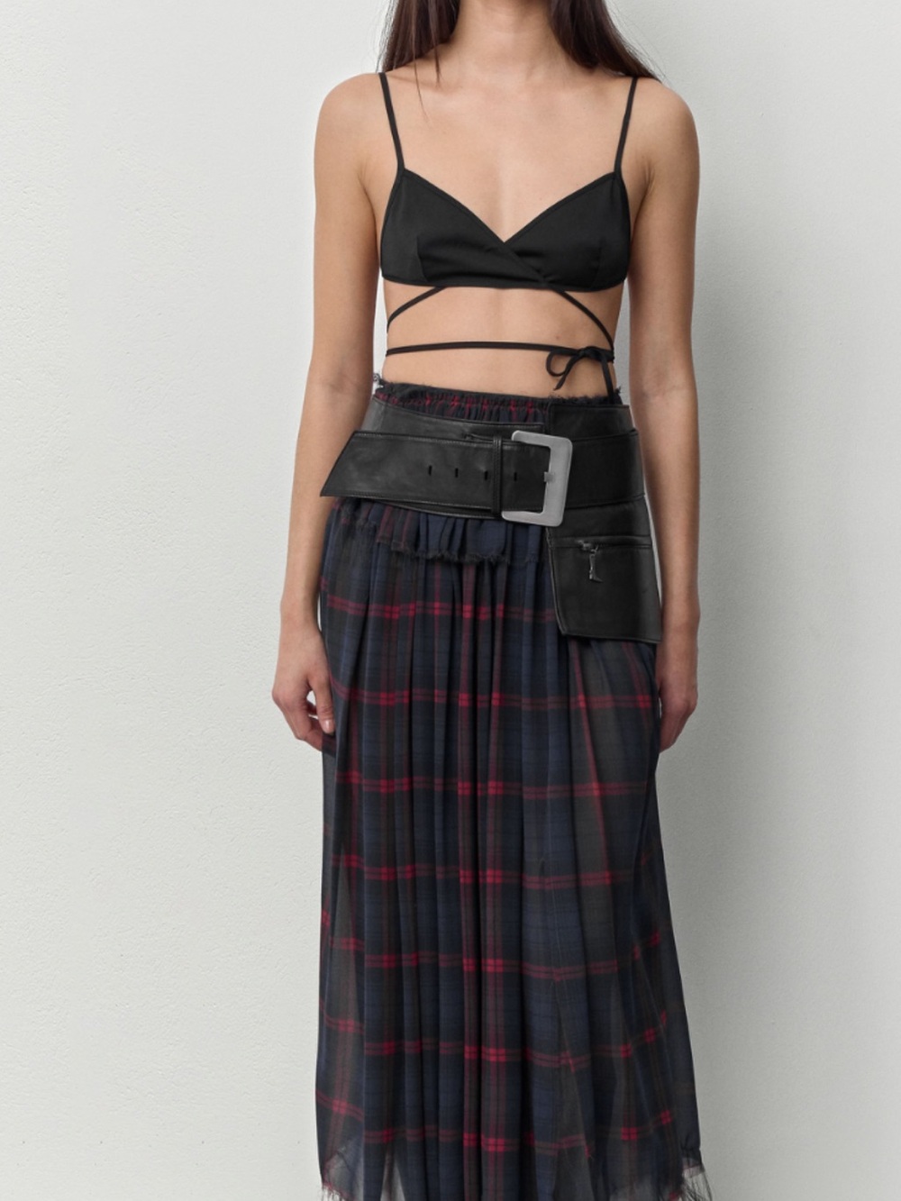 Miista Black Wide Leather Belt Bag with Silver Buckle - Picture 2 of 13